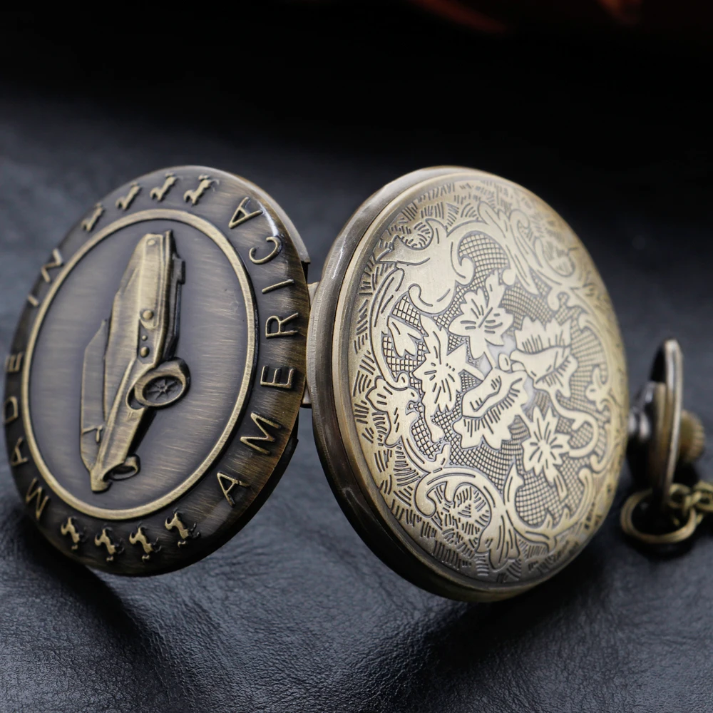 High Quality Neutral Necklace Timing Pendant Men's and Women's Pocket Watch Gift Bronze Vintage Car Design Quartz Pocket Watch