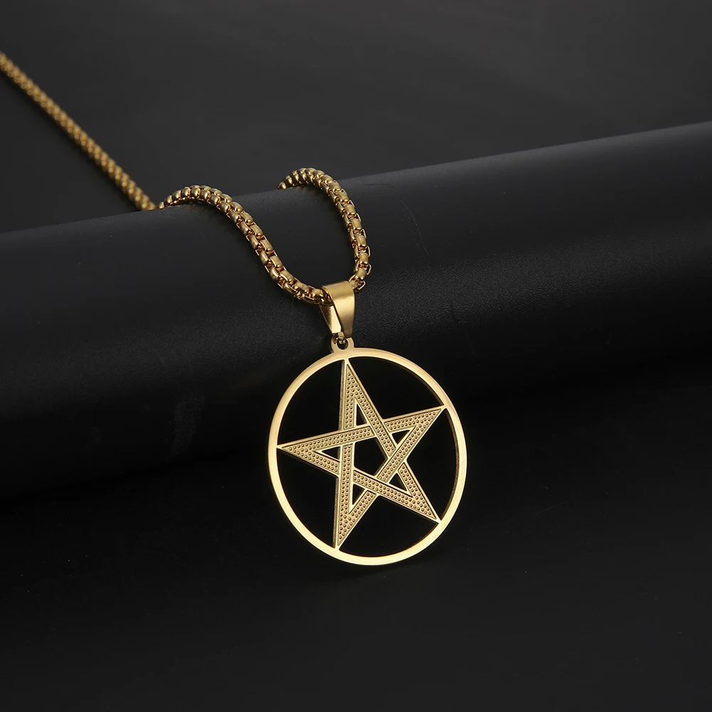 Satan Pentagram Pendant Stainless Steel Necklace Retro Antique Star Chain for Men Boyfriend Party Summer Must-Have Jewelry Gift