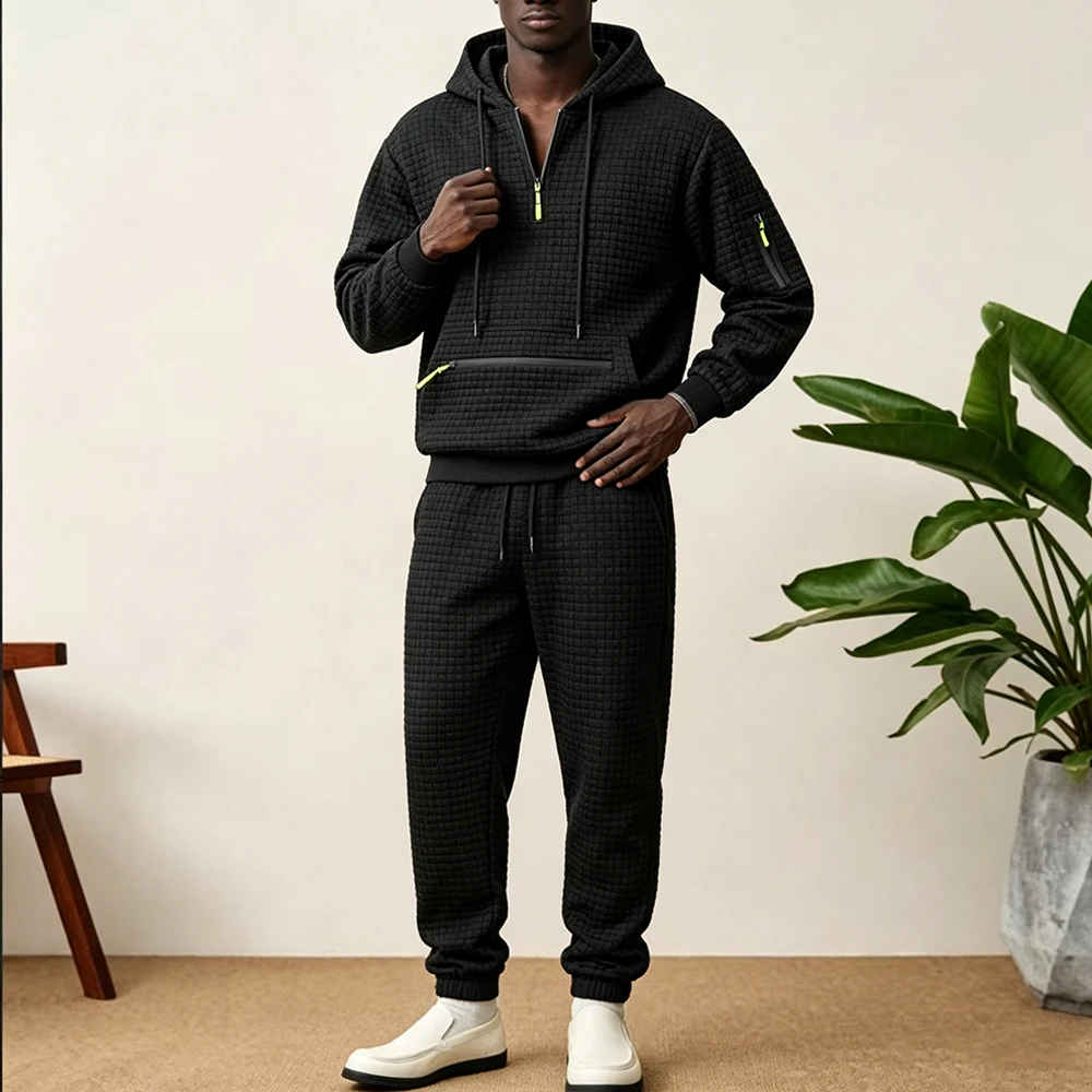 Conjunto Deportivo de 2 Piezas para Hombre, Sudadera con Capucha y Cierre de Cremallera, Pantalones Deportivos con Bolsillos, Ropa Deportiva Casual para la Calle
