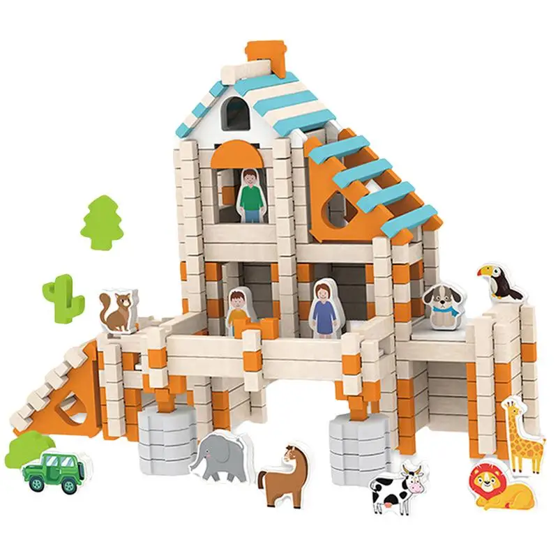 Wooden House Building Toy Architecture Building Kit Construction Model Set Creative & Educational Building Sets Toys Small Block