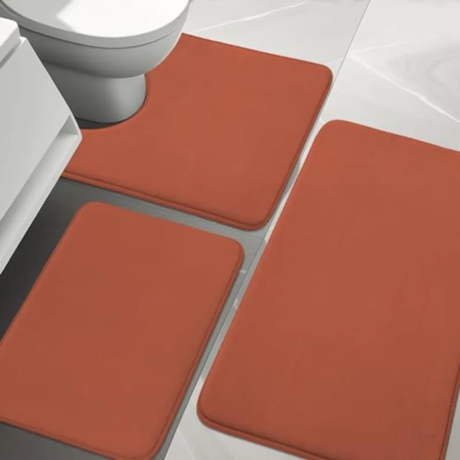 

Bathroom Rug Sets 3 Pcs Memory Foam Bath Mat Non Slip Super Absorbent Soft Bathroom Mats Machine Washable Bathroom Floor Mats S