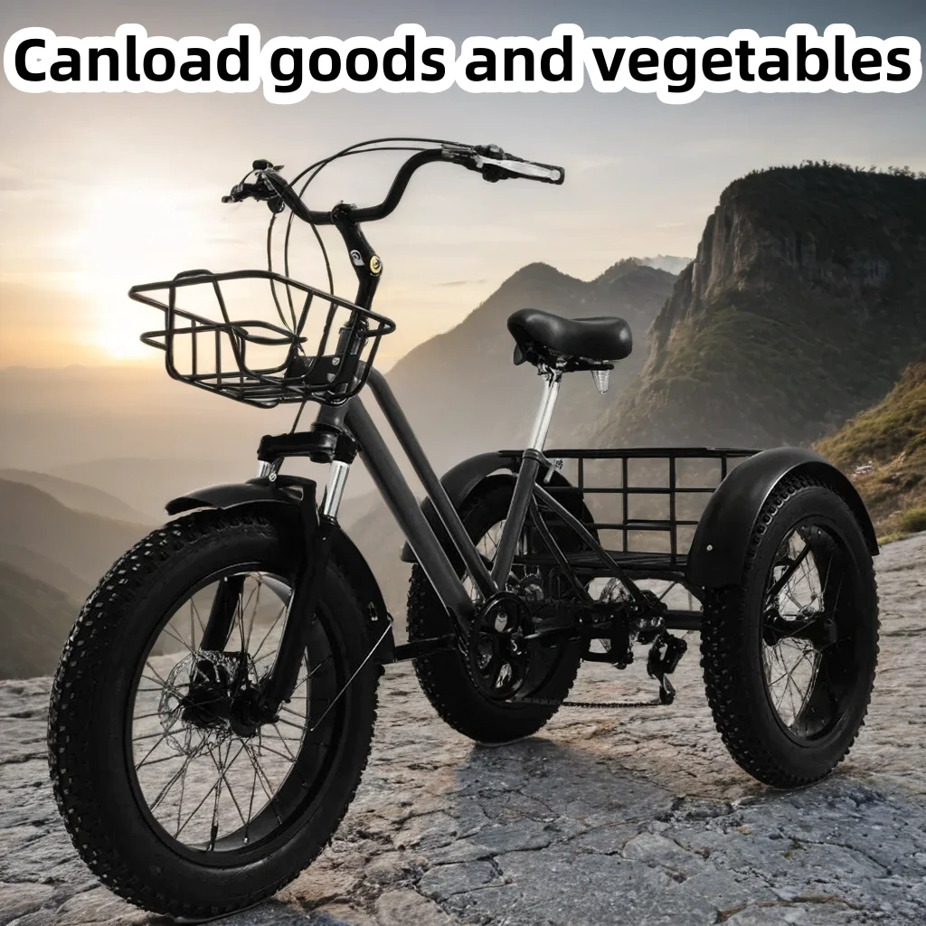 

3-колесный велосипед, 20-дюймовый трехколесный велосипед с толстыми шинами, велосипед с двойным дисковым тормозом, 7 скоростей, педаль для пожилых людей, Bicicleta можно загрузить и овощи