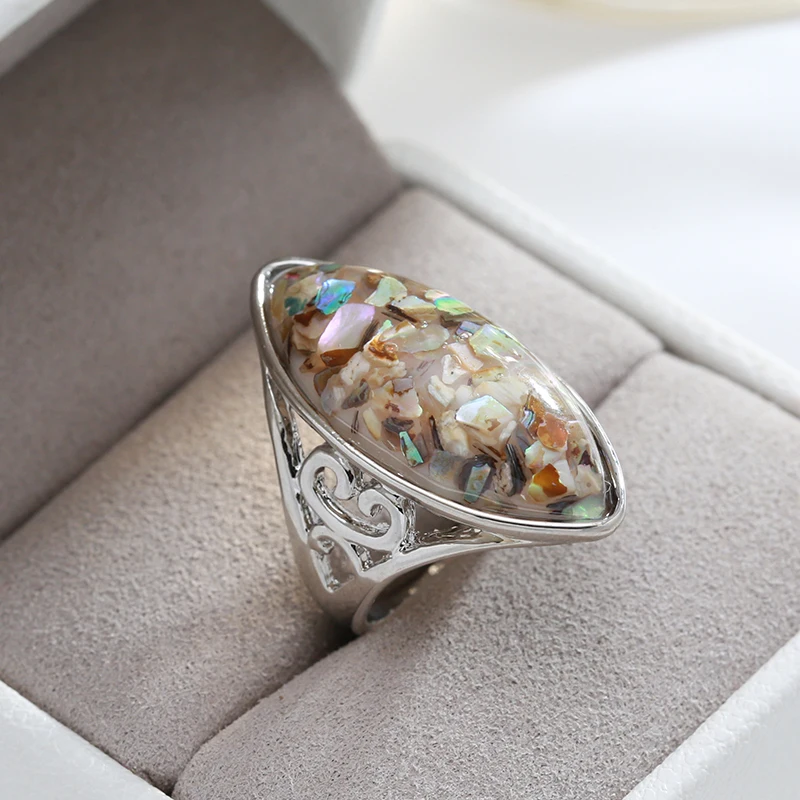 Wbmqda Hot Vintage Antique Silver Ring For Women Colored Oval Opal Boho Ethnic Style Bridal Wedding Jewelry Gifts 2023 New