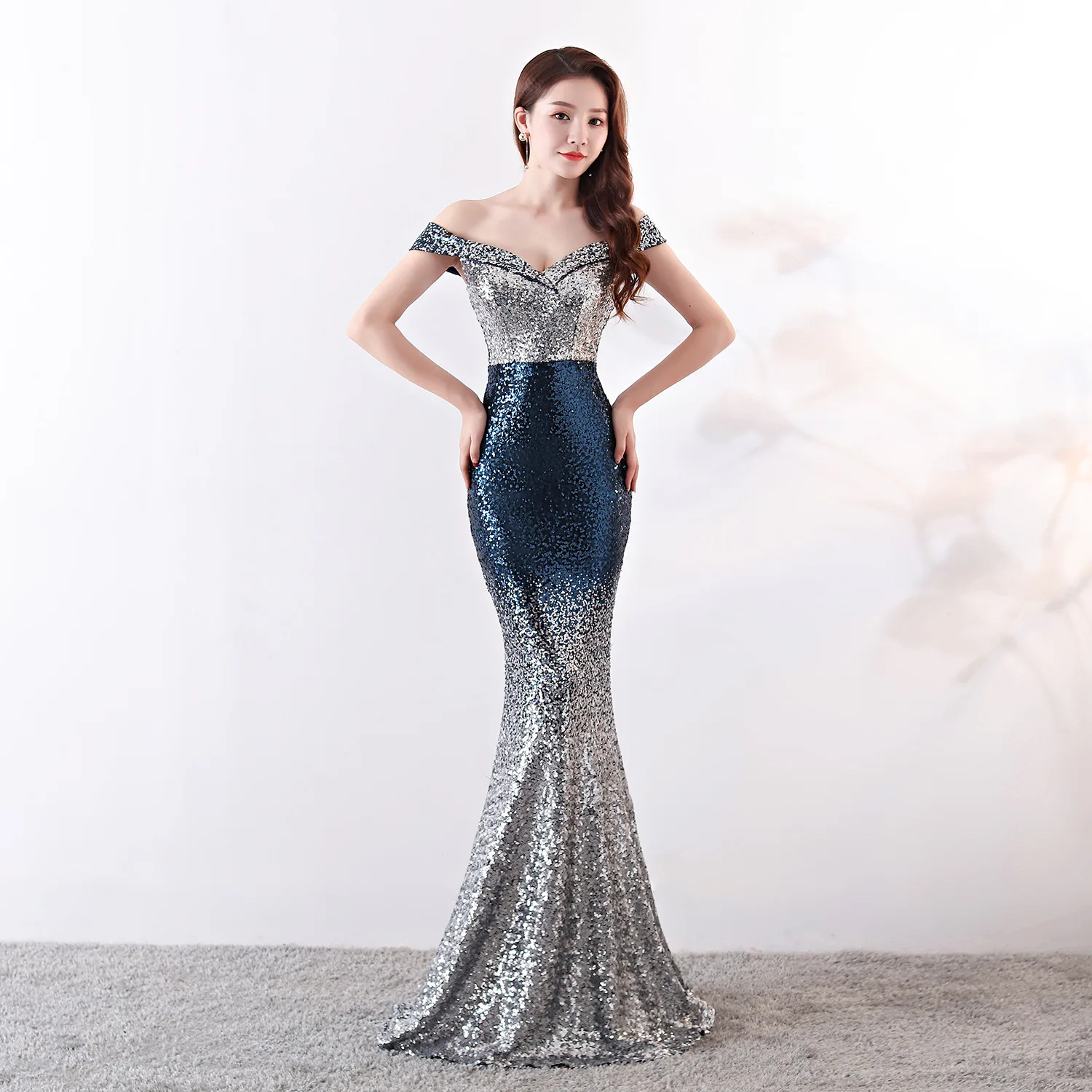 

Gradient Sequin Sexy Evening Dress New Fashion Banquet Host Temperament Long Slim Mermaid Skirt Evening Dress Formal Dress