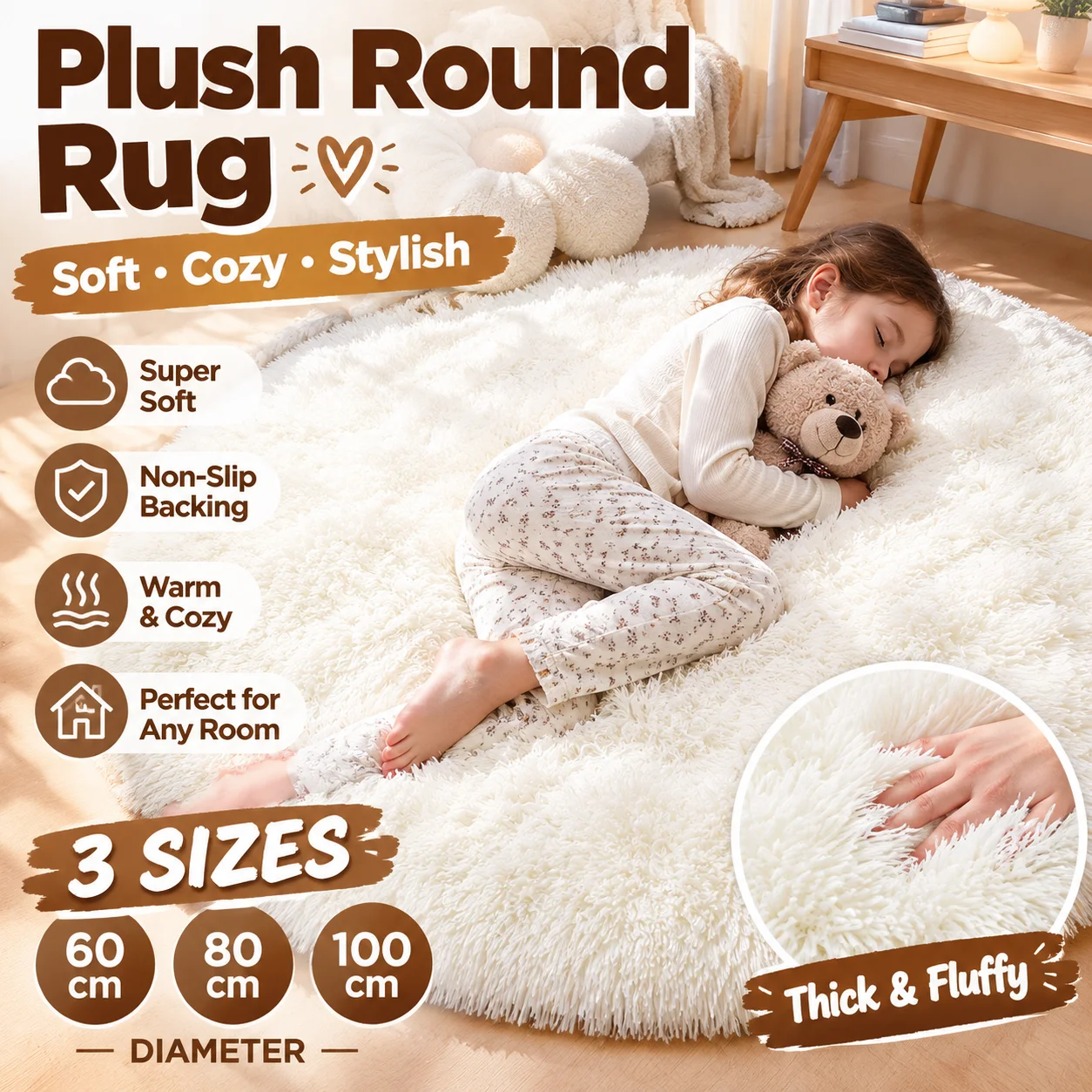 Super Soft Plush Round Rug Mat Fluffy White Carpets For Living Room Home Decor Bedroom Kid Room Decoration Salon Thick Pile Rug