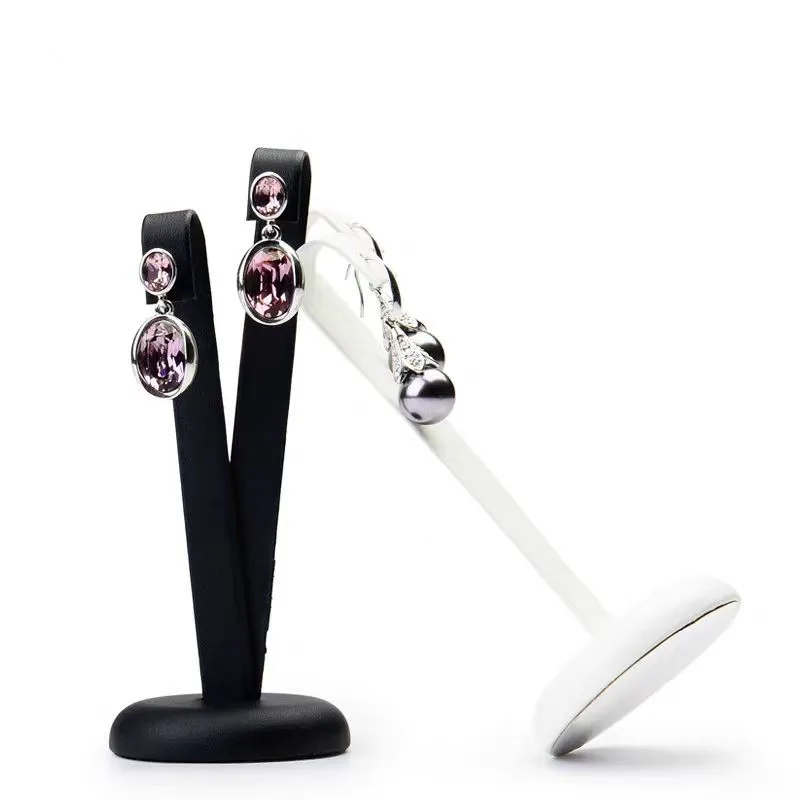 New Fashion Black White V Shape PU Leather Creative Earrings Display Holder Earrings Display Stand Earrings Rack Jewelry Display