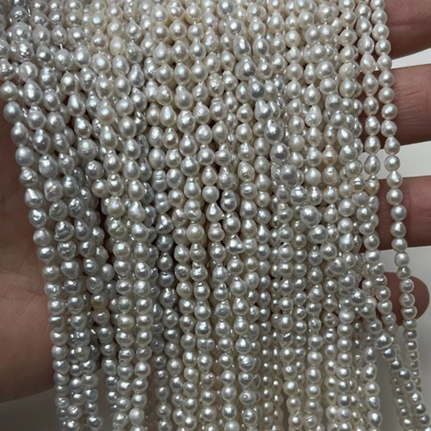 3-4mm Natürliche Perlen Runde Form Süßwasser Weiße Halskette Halbfertige Barocke DIY-Materialien Zubehör Großhandel Schmuck – Detail 2
