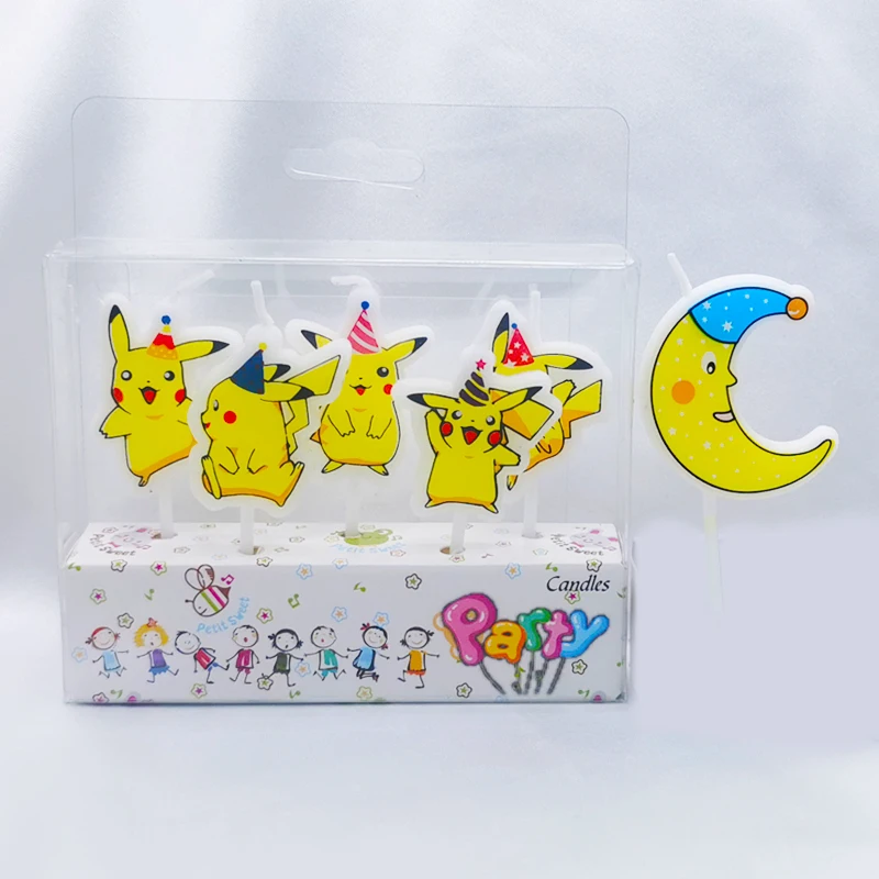 Juego de 5 piezas Pokemon Pikachu, vela de dibujos animados para Decoración de Pastel, personaje de Anime, adorno para pastel, regalo de cumpleaños