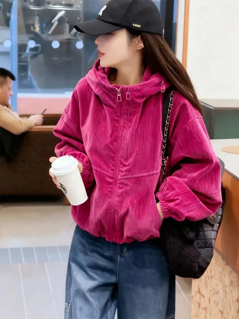 2026 New Popular Short Corduroy Jacket For Woman Casual Hooded Unique And Beautiful Early Spring Autumn Coat J052