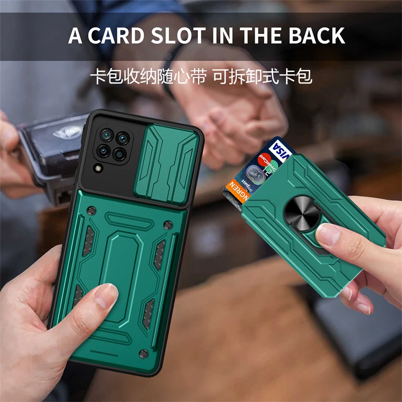 For Huawei P40 Lite 4G Case Magnetic Ring Stand Armor Phone Case For NOVA 6 SE Nova 7i Card Slot Slide Camera Protect Back Cover