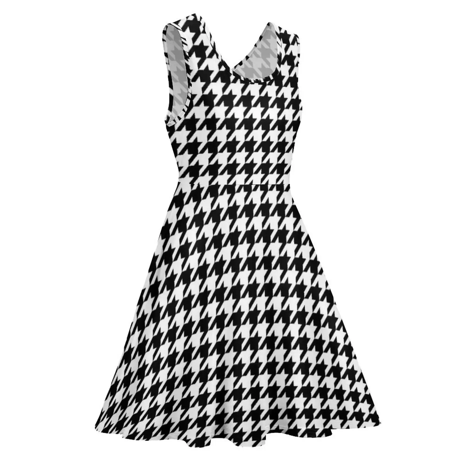 Houndstooth Check Dress Black And White Aesthetic Dresses Female Boho Beach Skate Dress Summer Design Vestido Big Size 3XL 4XL