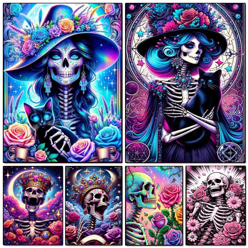

DIY 5D Diamond Painting Kit,Skull Rose Skeleton Full Drill Diamond Embroidery Art, Mosaic Cross Stitch for Home Wall Decoration