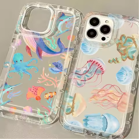 Case for Samsung Galaxy S24 Ultra S23 S22 S21 FE S20 Plus Note 20 10 Pro A34 A54 A33 A53 Cute Colorful Marine Organism Clear