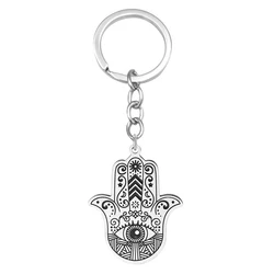 Stainless Steel Hamsa Hand Keychain Muslim Hand of Fatima Pendant Key Chains For Men Arabic Amulet Jewelry