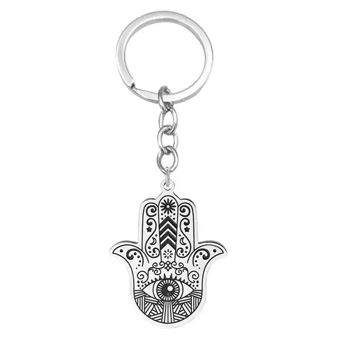 Porte-clés main Hamsa en acier inoxydable, pendentif main de Fatima musulmane, porte-clés pour hommes, bijoux amulette arabe