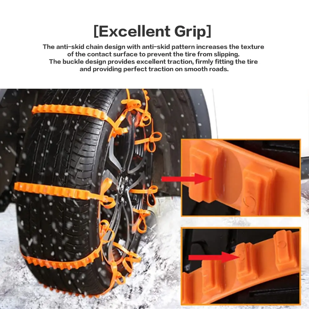 12 PCS Universal Car Snow Chains Portable Winter Tyres Wheels Snow Chains Non-Slip Cable Tie Reusable Anti-skid Wheel Nylon Tire