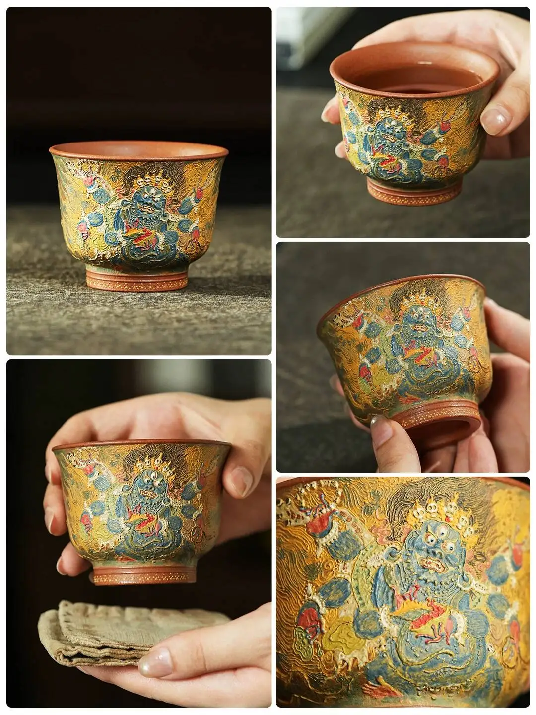 Yi Tu Chun High-End Purple Clay Collector's Grade Cup, Six-Armed Mahakala, Tibetan Guardian Deity, Hand-Painted By A Maer