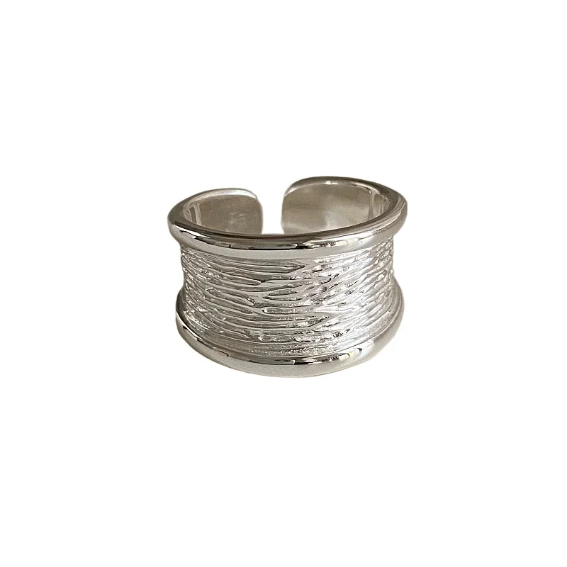 

Sterling silver wide-faced texture ring, simple style niche unique design, high-end index finger ring