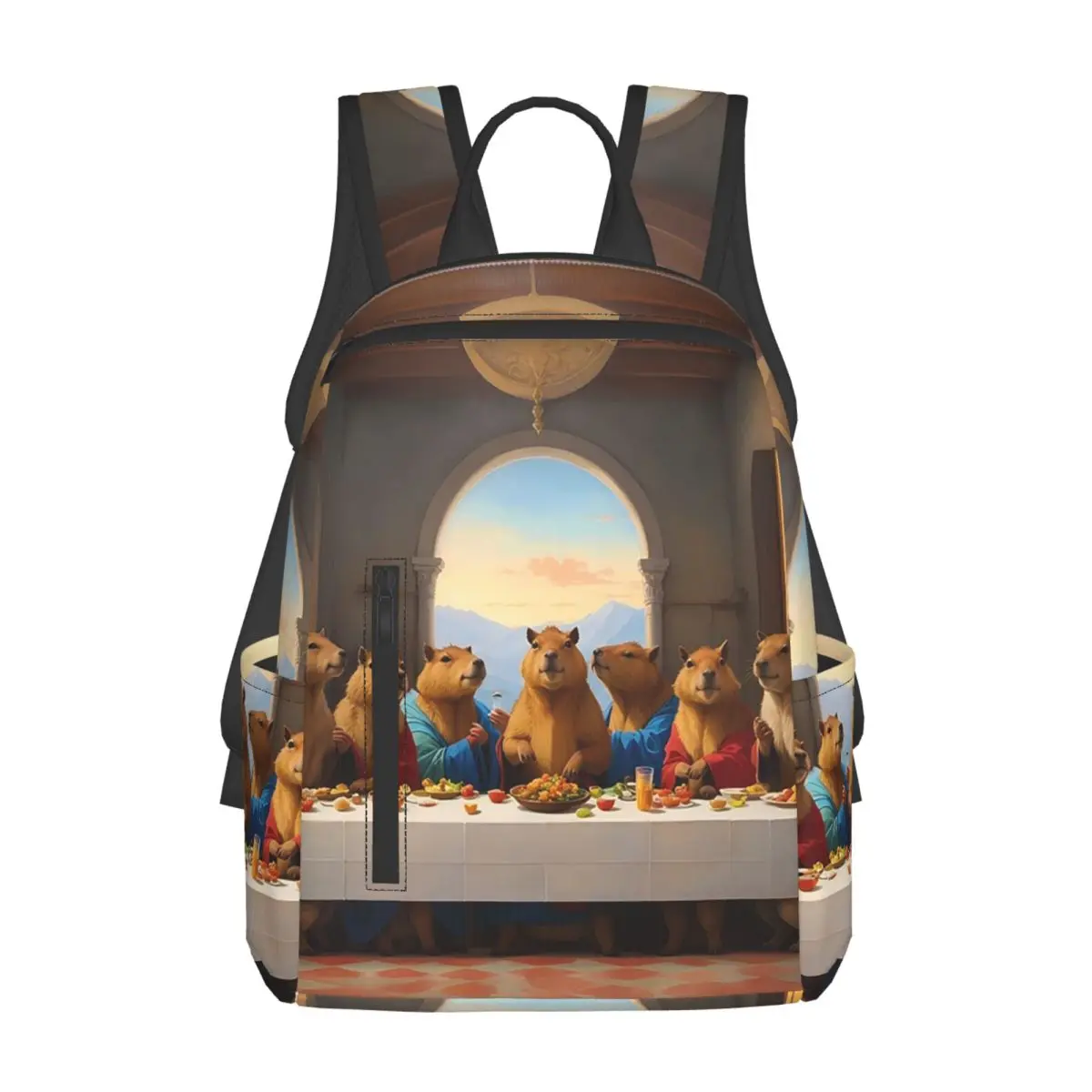 カピバラアニマルパターンバックパックデイパック大容量子供ブックバッグスクールバッグショルダーバッグ男性女性用