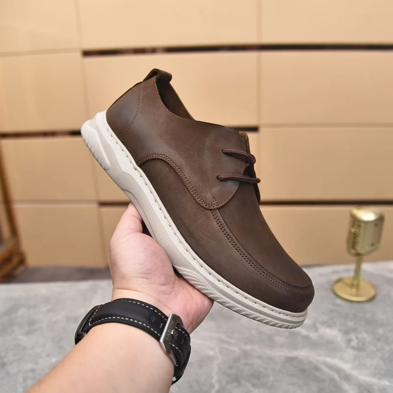 2023 New Genuine Leather Business Casual Men Shoes Handmade Luxury Sewing Work Shoes British Style Male Flats Black Brown Gray