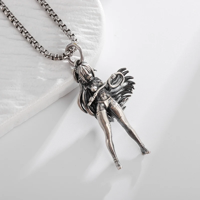 Sexy Fashion Domineering Long Whip Game Girl Pendant Necklace Men and Women Hip Hop Anime Cosplay Jewelry Gift Accessories