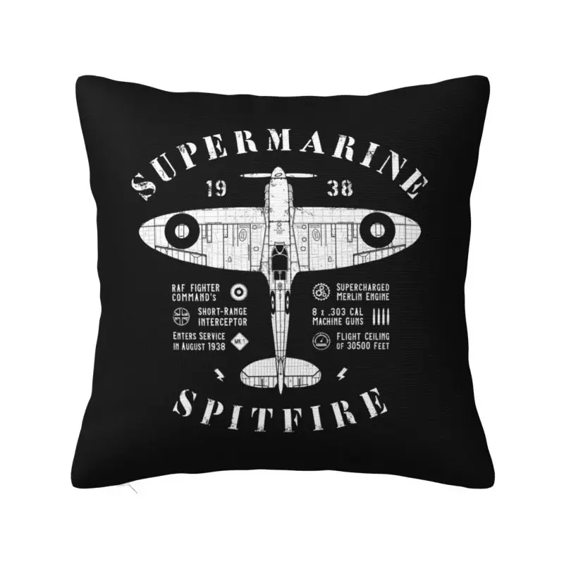 Custom Supermarine Spitfires Nordic Throw Pillow Covers Fighter Plane WW2 War Pilot Aircraft Airplane Car Cushion