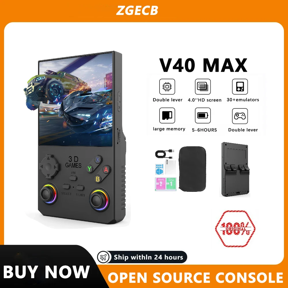 V40MAX Handheld Game Console 4'' IPS Screen 4000mah Battery Joystick RGB lighting Effect 256GB with more than 40000 games