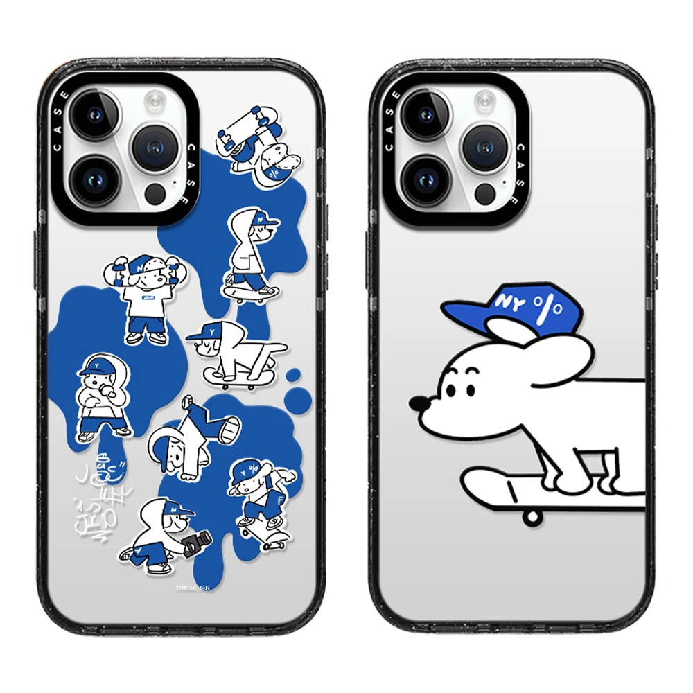 

Cute Cool White Puppy Cartoon Skateboard Acrylic Phone Case With MagSafe For iPhone 16 12 14 13 11 15 Pro Max Plus Antidrop Case