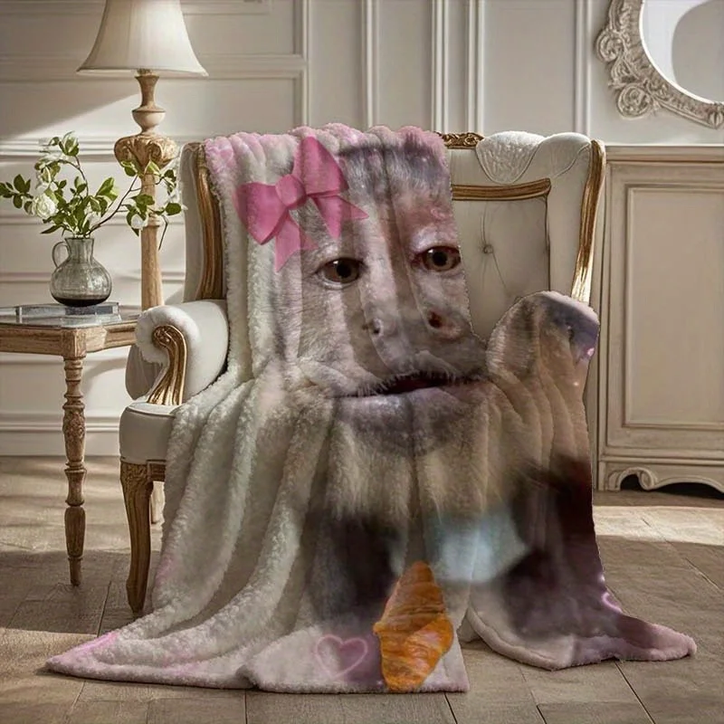 

Фланелевое одеяло с забавным принтом обезьяны — мягкое всесезонное с игривыми розовыми сердечками обезьяны — День отца, День матери, свадебный подарок