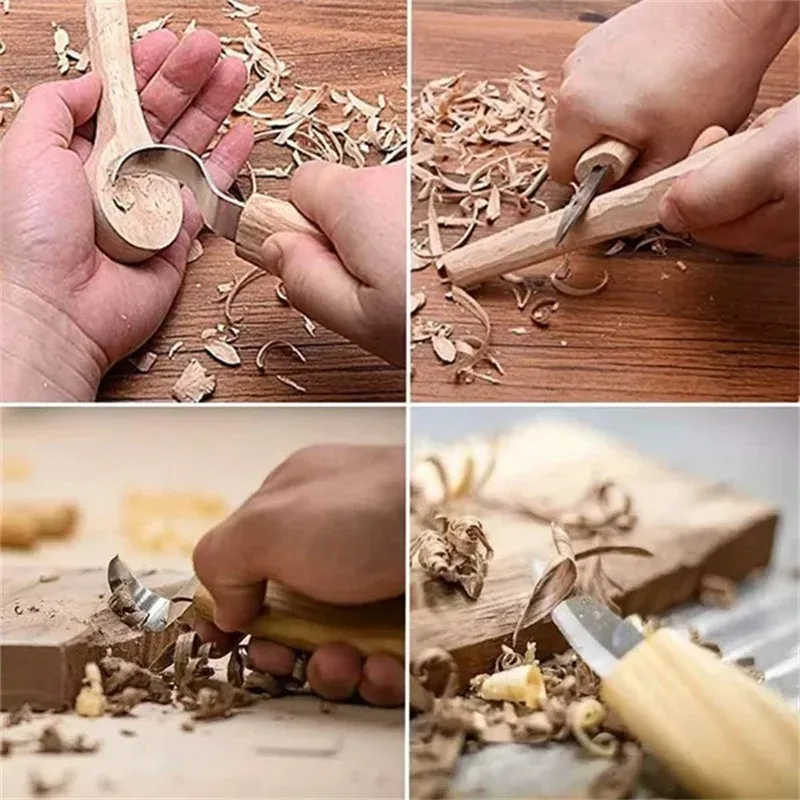 Professional Wood Carving Knife Set with Curved Blade Scraper Carving Tools Woodworking Spoon Durable Crooked Beginners