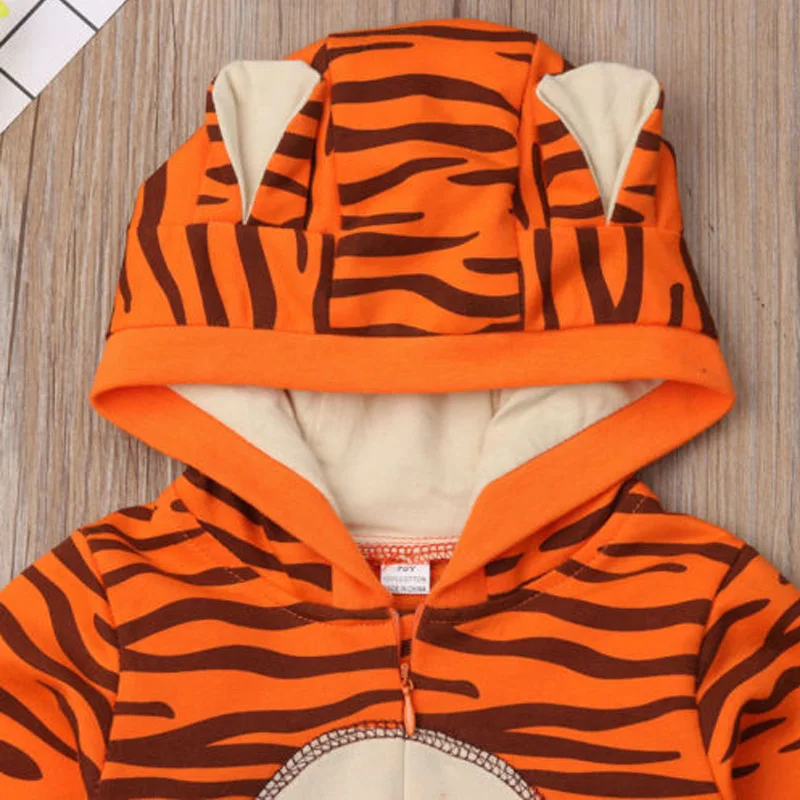 Boys And Girls Romper Baby Simple Cute Tiger Printing Hooded Long-sleeved Crawling Clothes Jumpsuit Baby/Infant Playsuit Clothes