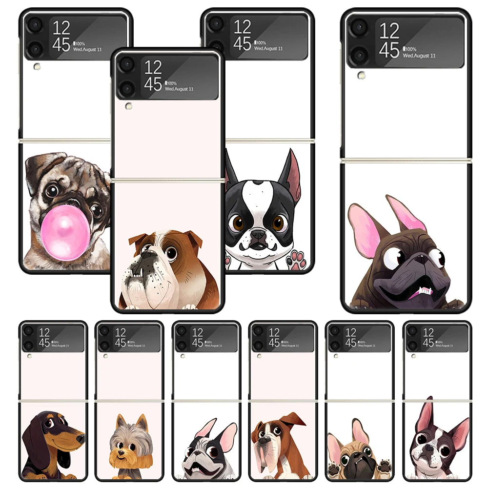 Pug Dog French Bulldog Print Case For Samsung Galaxy Z Flip 3 4 5 6 5G Phone Shell ZFlip6 Flip5 Flip4 Flip3 Pattern Black Hard C