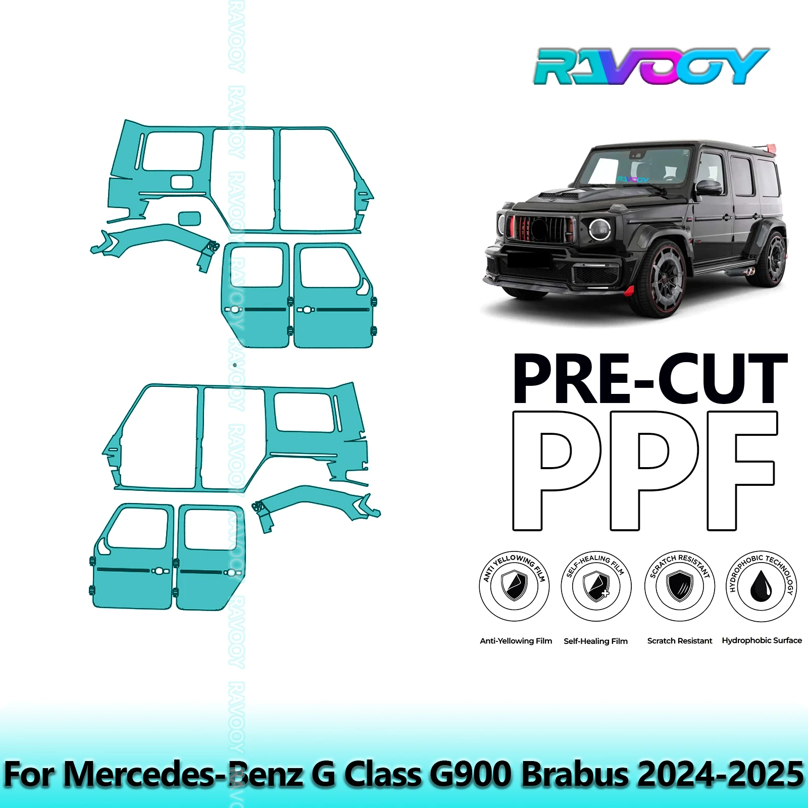 

For Mercedes-Benz G Class G900 Brabus 2024-2025 8.5mil Pre-Cut PPF Door & A/B Pillar Kit TPU Paint Protection Film Set