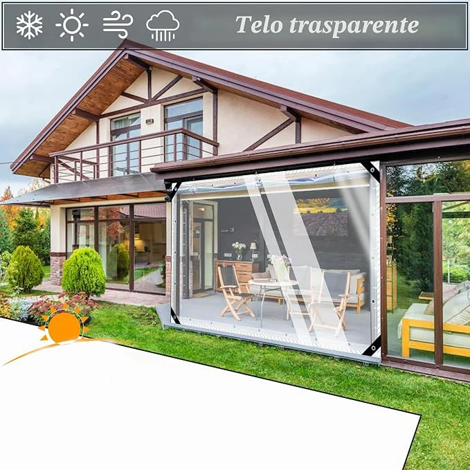 Transparente Planen, PVC-Transparente Wasserdichte Planen, Verstärkte Planen mit Metallösen, Multifunktionale Planen – Detail 9