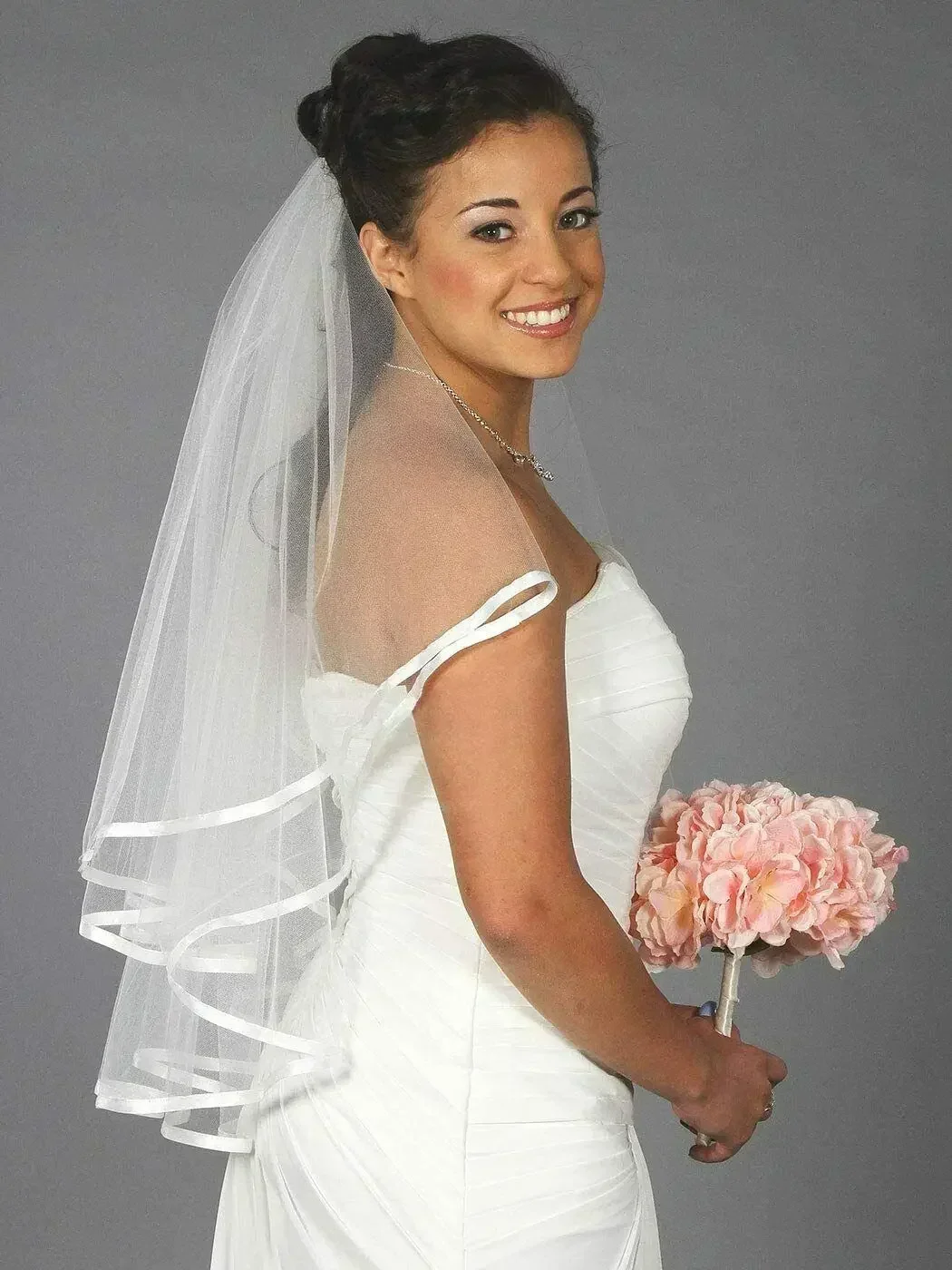 Wedding Veil 2T with Comb - Bridal Lace White Satin Edge 2024