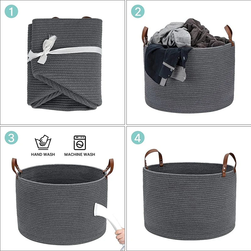 Large Basket For Blanket Storage Basket Bins For Organizing Cotton Rope Woven Laundry Hamper Living Room Storage Basket