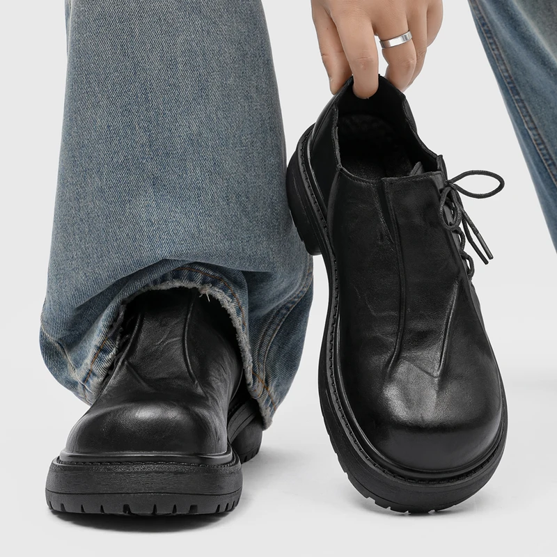 

2025Autumn and Winter New Derby Shoes Men, High-End Black Niche Casual Leather Shoes