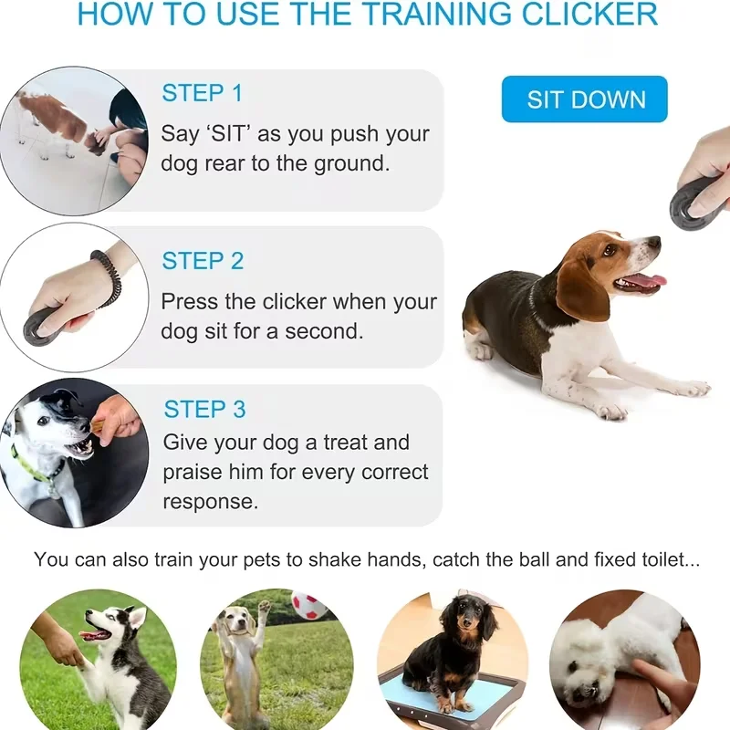 Dog Training Clicker Pet Cat Plastic New Dogs Click Trainer Aid Tools Adjustable Wrist Strap Sound Key Chain Dog Supplies