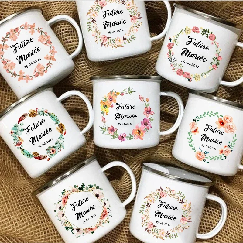 Future Mariée-Personalized Custom Date Mugs Bachelorette Party Drink Coffee Cups Maid of Honor Wine Enamel Mug, Bridesmaid Gifts