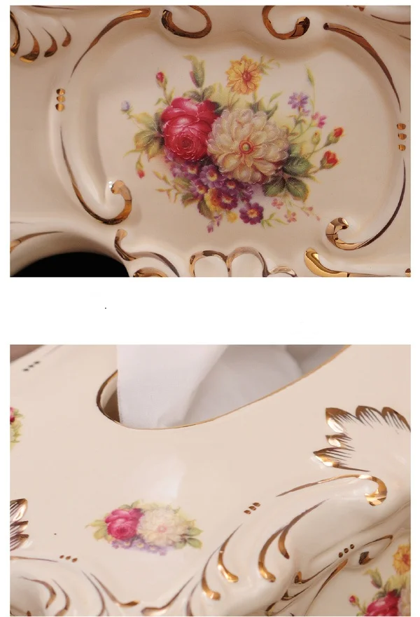 Ceramic Ttissue Box/European Style Floral Pattern Paper Box/Creative Home Napkin Paper Case,/Living Room Coffee Table Storage C view 4
