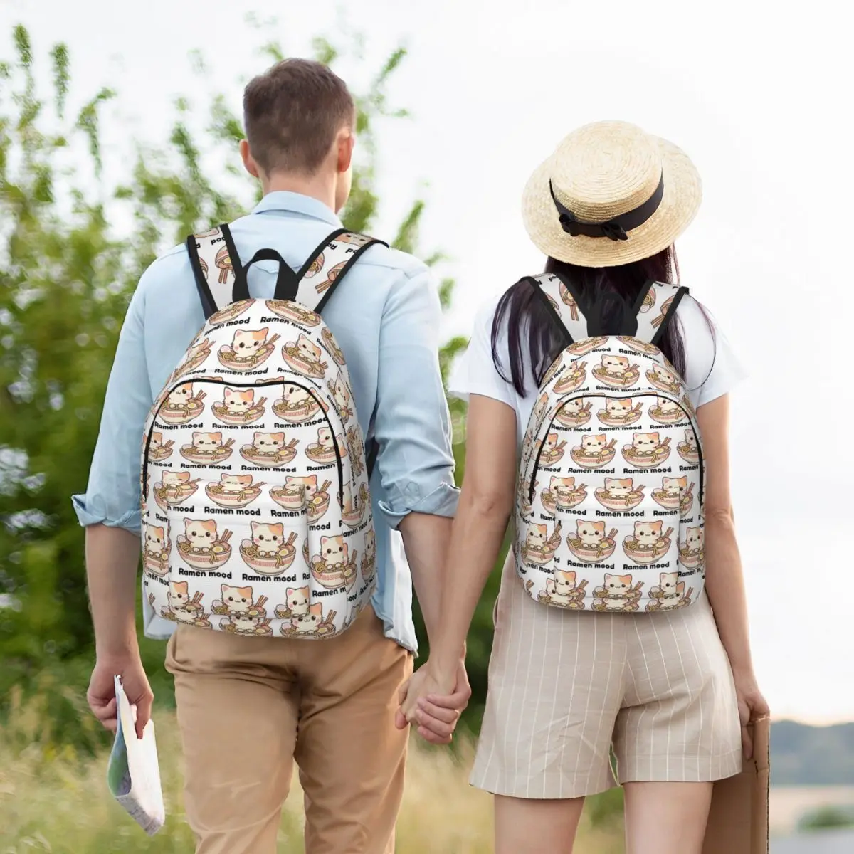 

Food Lover Cat Noodles Backpack Student BookBag Kids School Bag Laptop Shoulder Bags for Men Women
