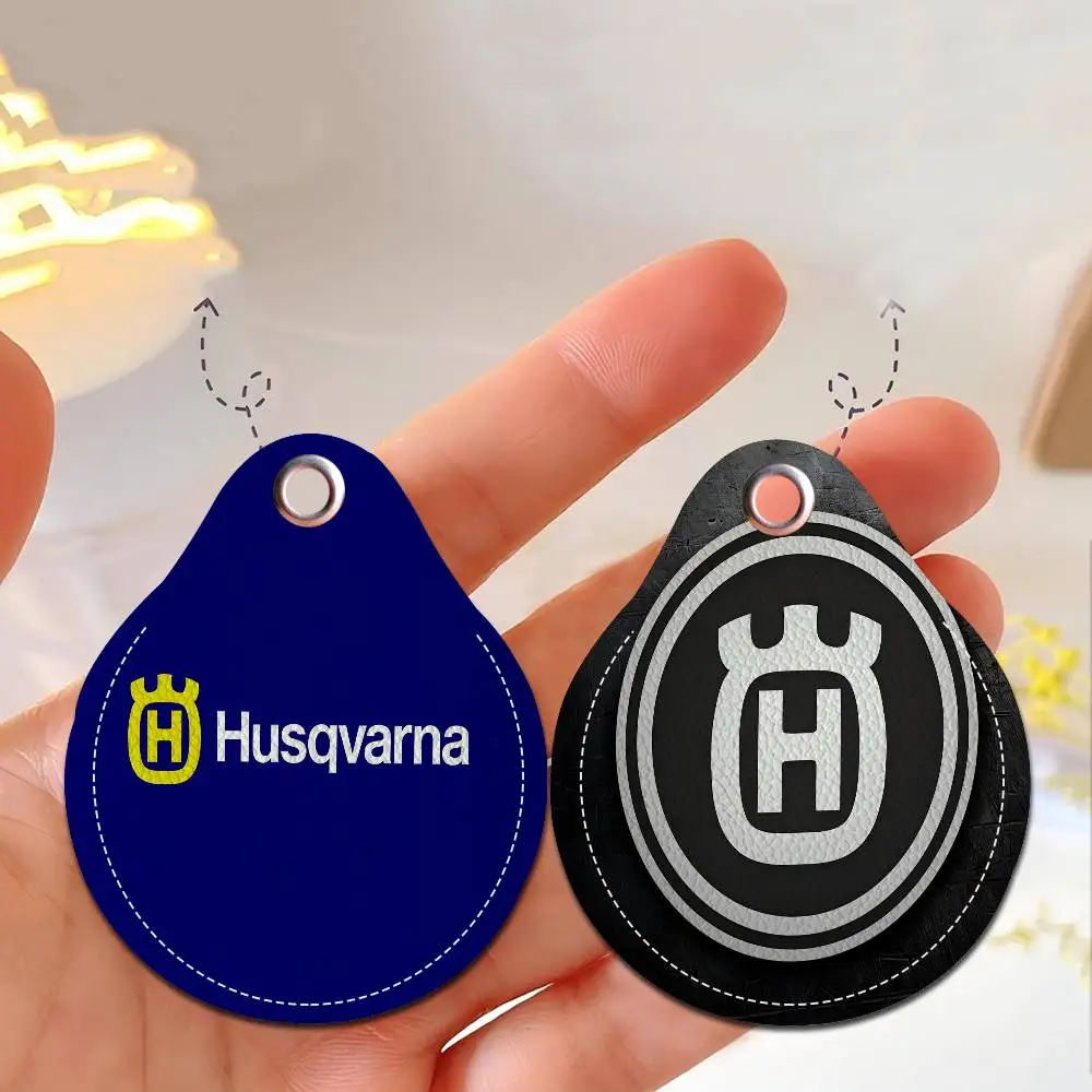 H-Husqvarnas Logo 1pcs Leather Card Holder with Key Ring Water Drop Shaped Key Case Keychain Doorlock Accessories view 6