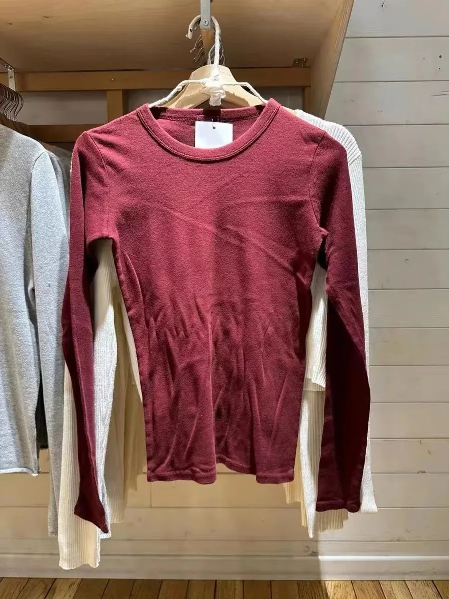 

Simple Basic Solid Slim Long Sleeve Tees Women Autumn New Chic O-neck Cotton Streetwear Tops Vintage Y2K Casual T-shirts Female