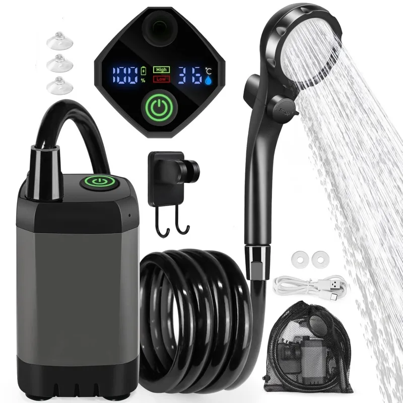Portable Camping Shower Equipment 6000mAh Rechargeable LED Display Screen Outdoor Simple Electric Mobile Shower Set