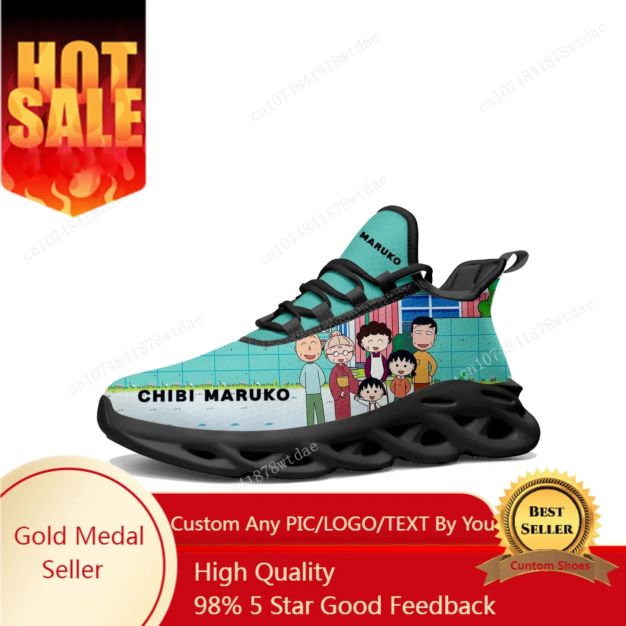 Chibi Maruko Flats Sneakers Mens Womens Sports Running Shoes High Quality Anime Cartoon Custom Lace Up Mesh Footwear
