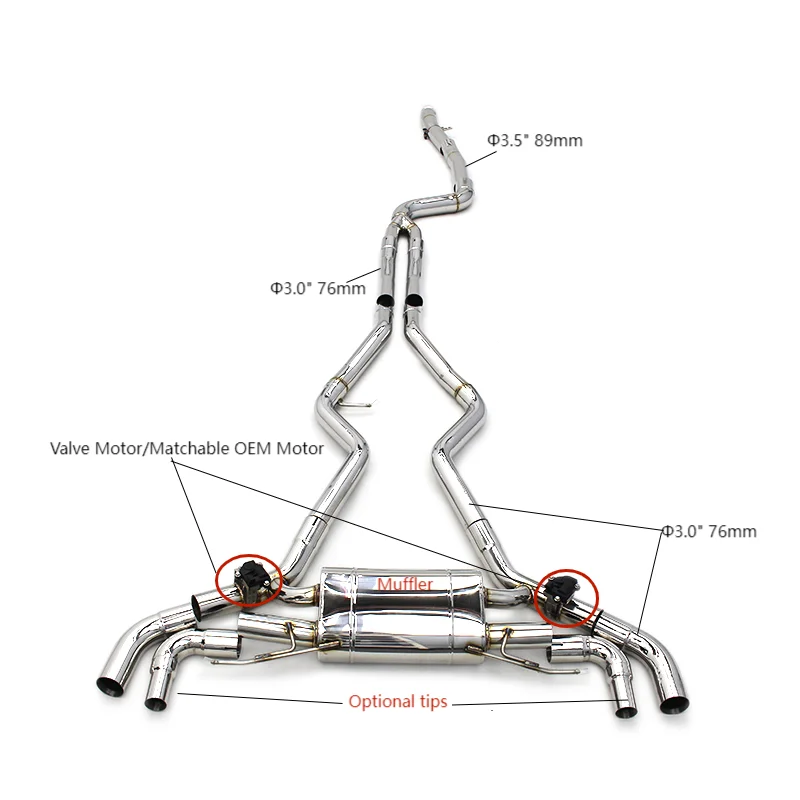 

OEM-клапанная выхлопная труба для двигателя BMW B58 3.0T M340 M340i M440 M440i G20 G22, полировальная выхлопная система Catback из нержавеющей стали