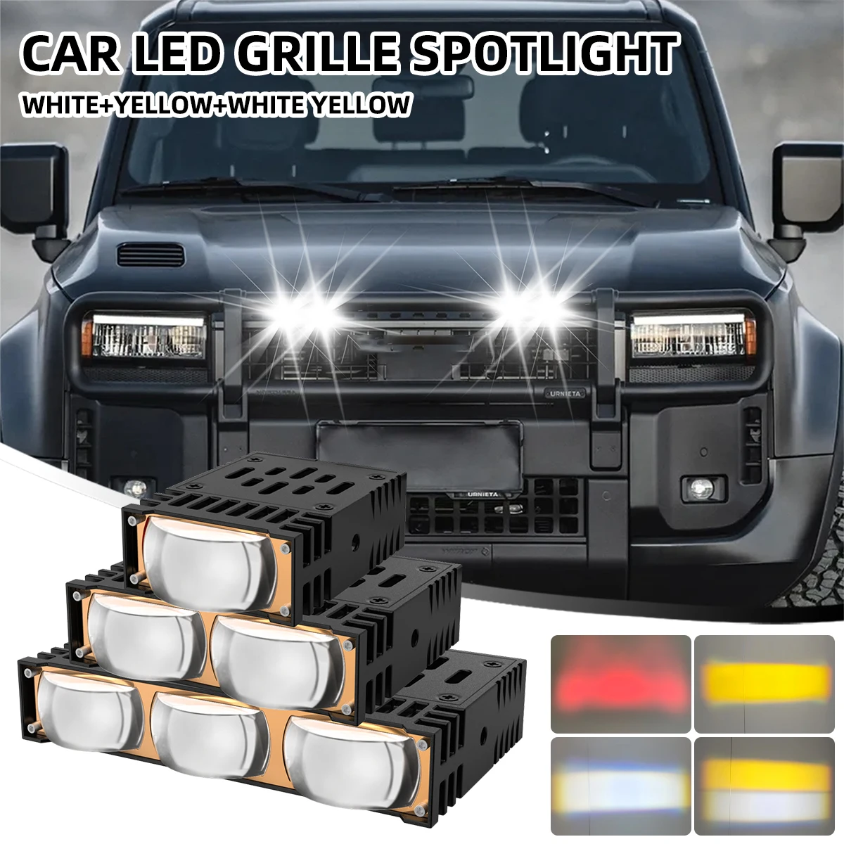 2pcs/Set 1/2/3 Lens Car LED Laser Front Grille Spotlight With Drive Auto Super Bright LED Work Light White Yellow Flashing Light