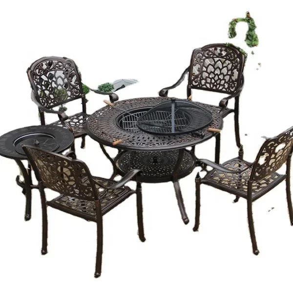 

Outdoor Furniture round table with round barbecue table Cast Aluminum frame garden set for Garden patio backyard