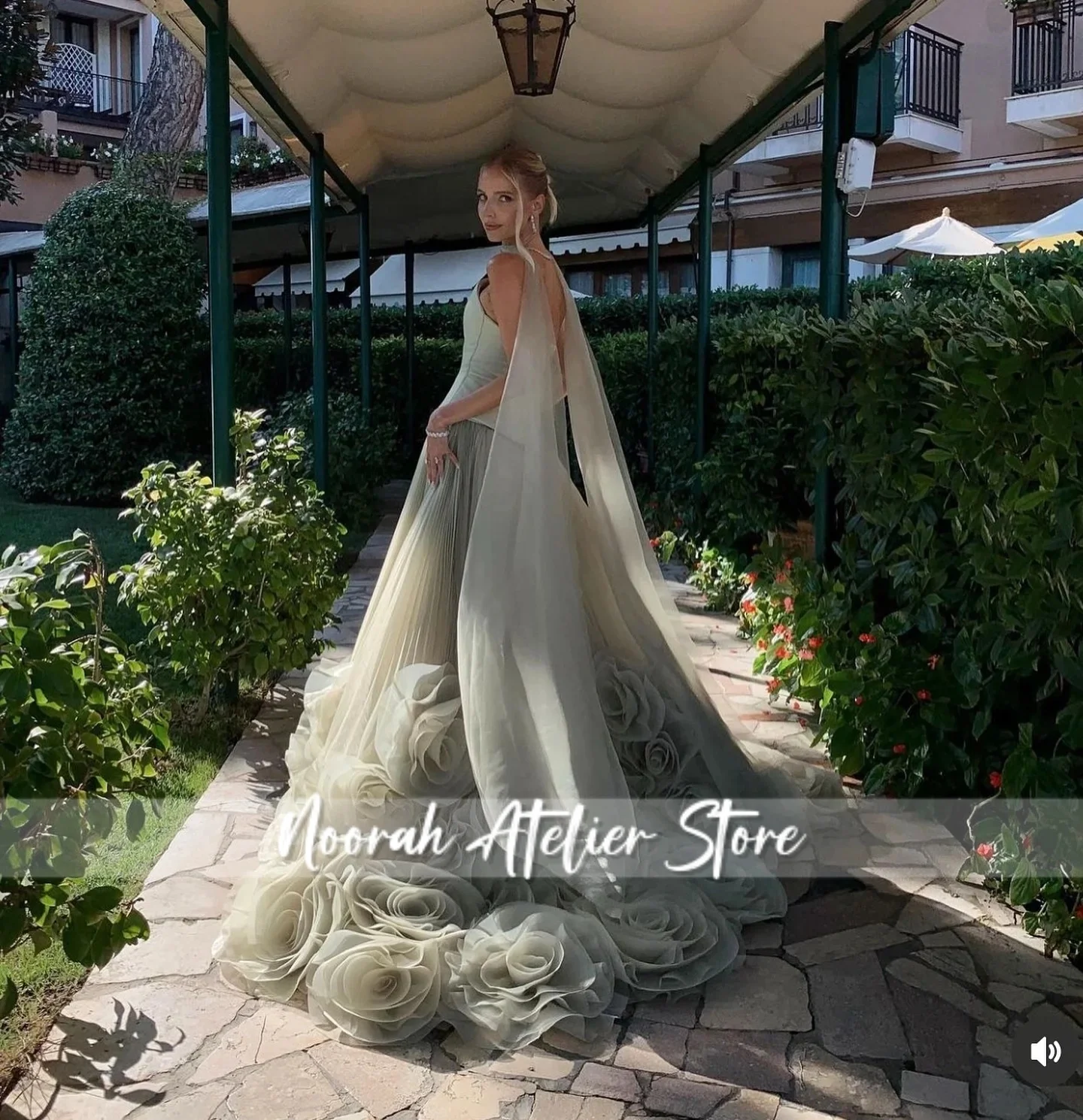 Elegant สีเขียวดอกไม้ Tulle ชุดราตรีซาติน Aline Saudi Arabric มุสลิมอย่างเป็นทางการโอกาส Vestidos De Fiesta Noche ที่กําหนดเอง