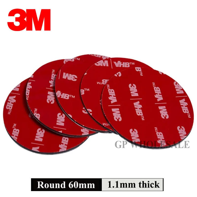 10pcs Die Cut Shape Round 60mm Mounting Round Adhesive Pads, Widely Use, 3M VHB 5952 Black Foam Material 1.1mm thickness